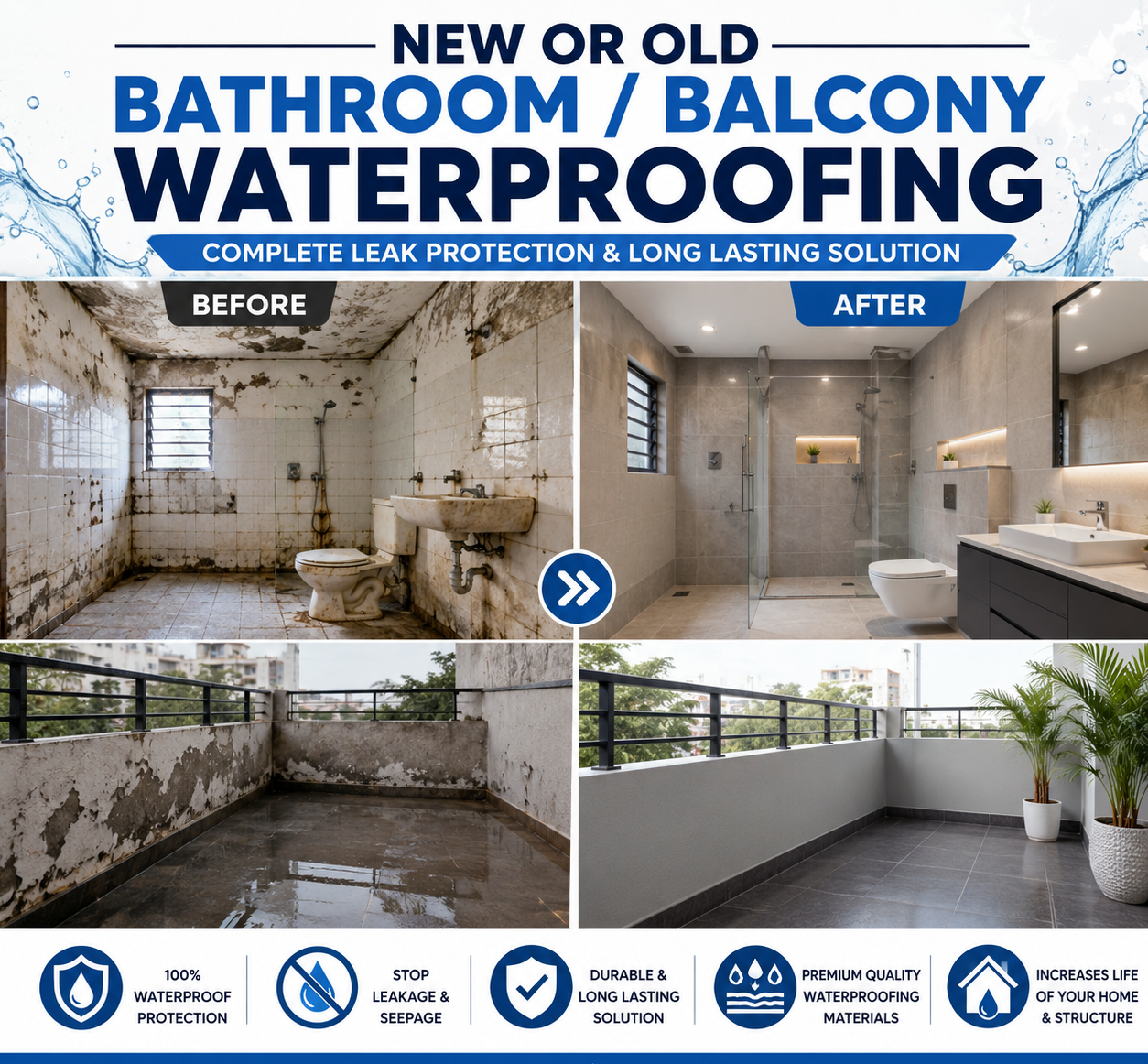 NEW OR OLD BATHROOM/BALCONY WATERPROOFING in Visakhapatnam
